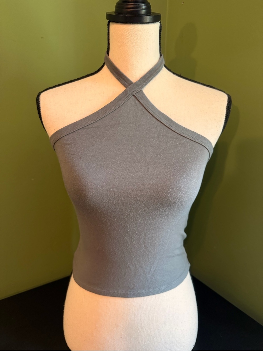 Women's Gray Criss-Cross Halter Tank Top